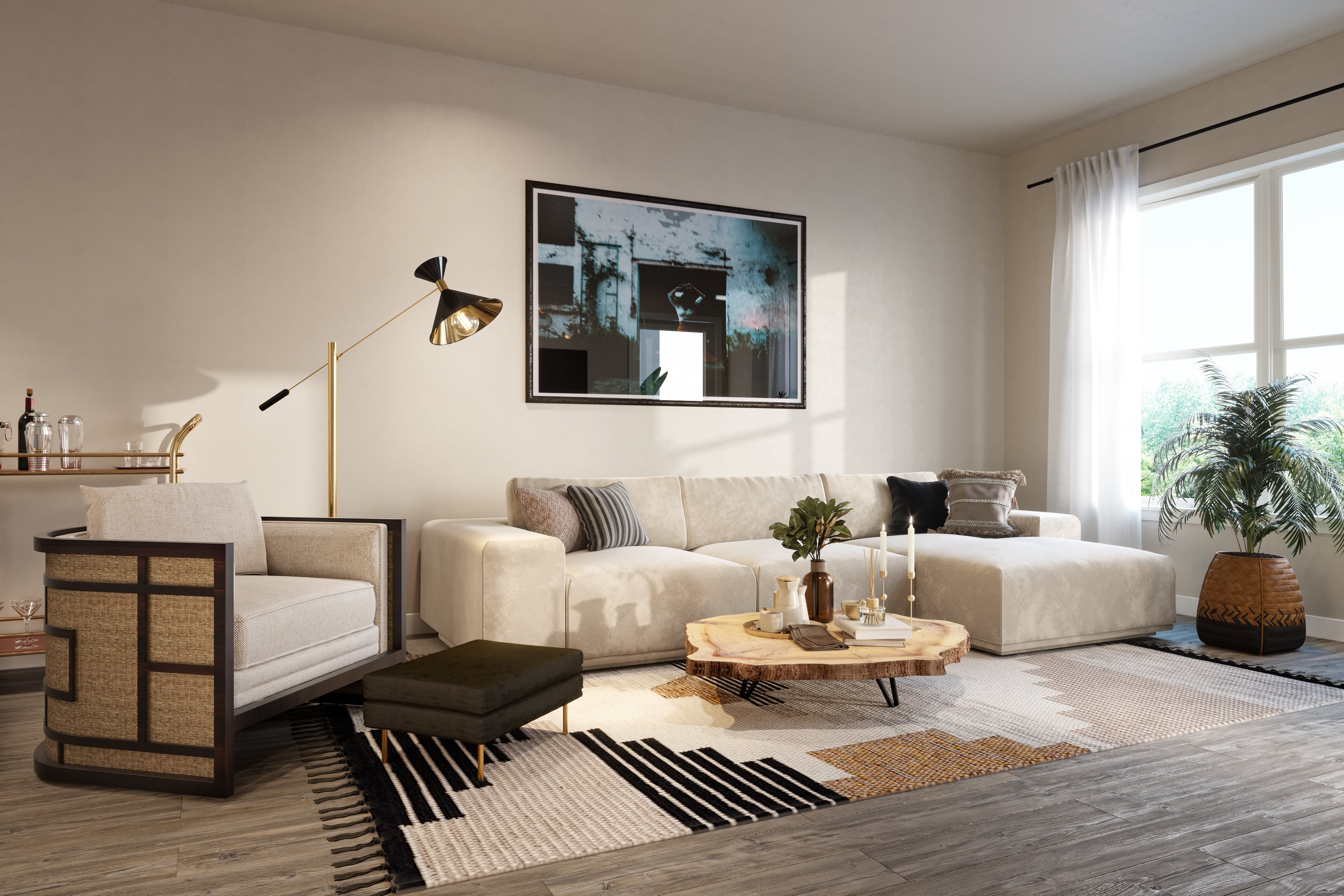 3D Rendering of a living room in an luxury apartment