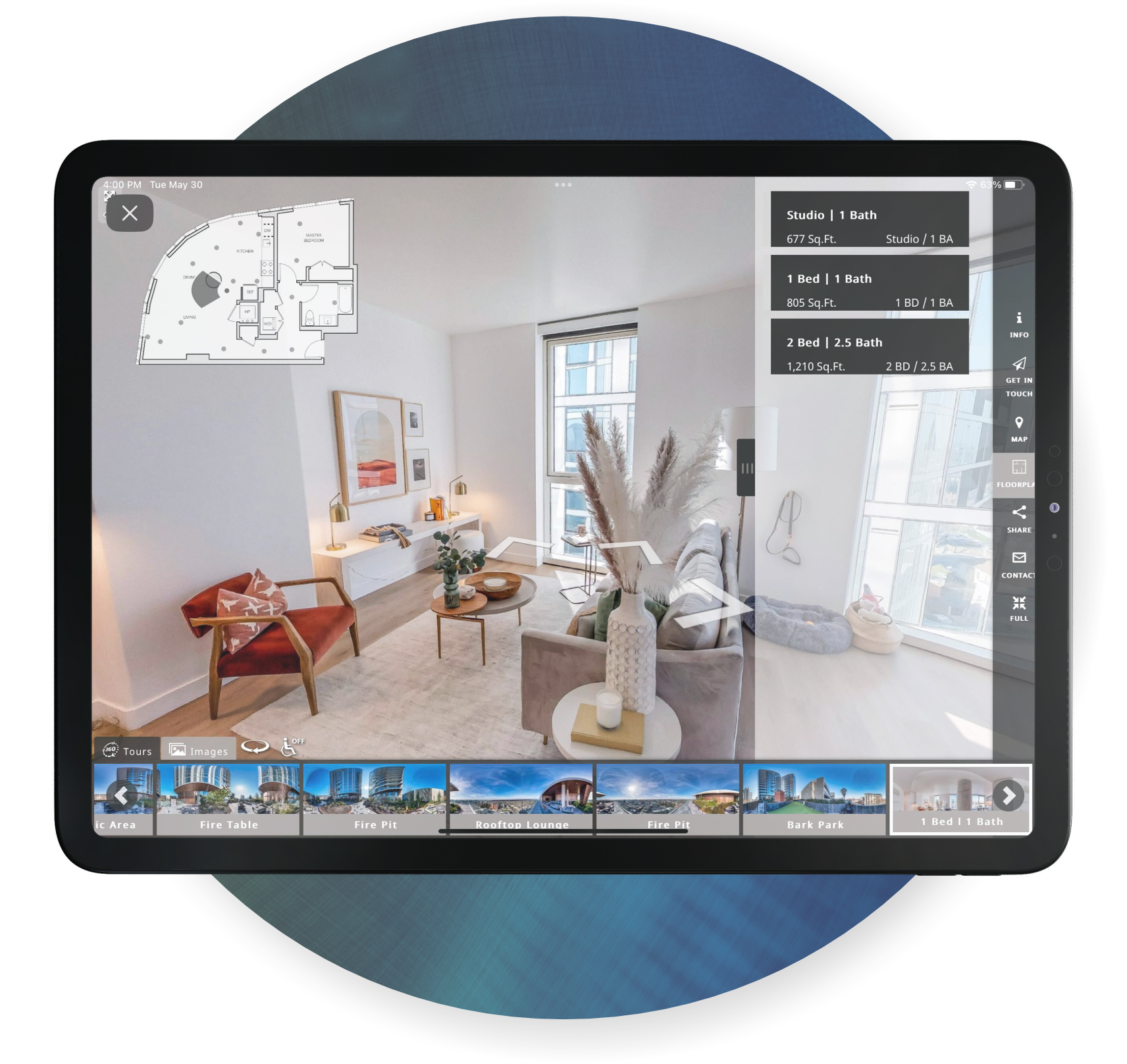 TourBuilder virtual tour of an apartment community on an iPad