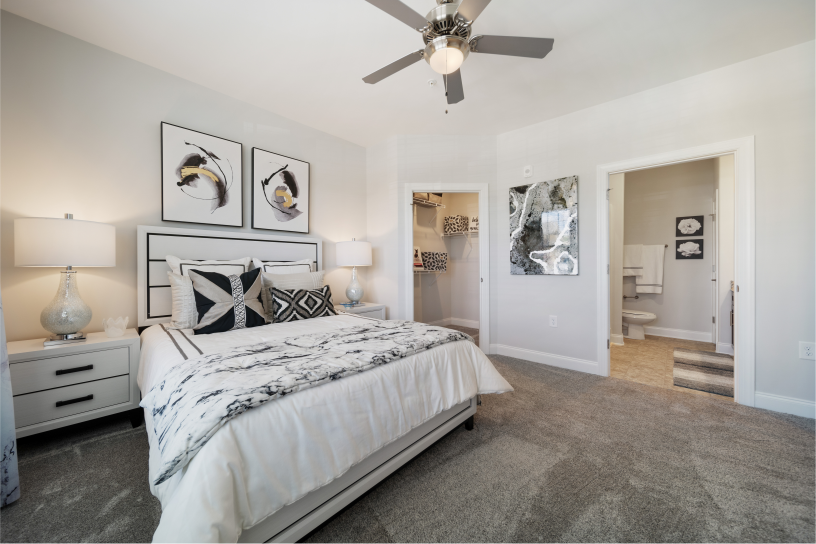 Interior photograph of an apartment bedroom