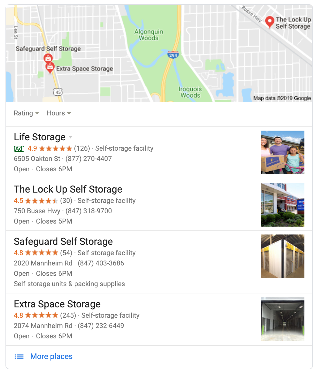 Self Storage Google Rankings