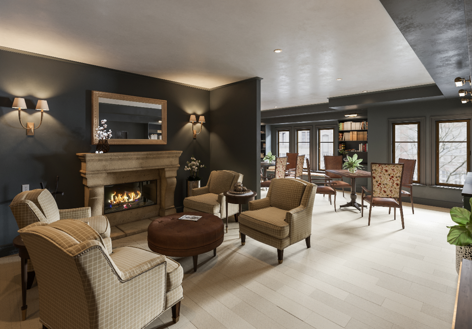 Interior 3D rendering of senior living community room