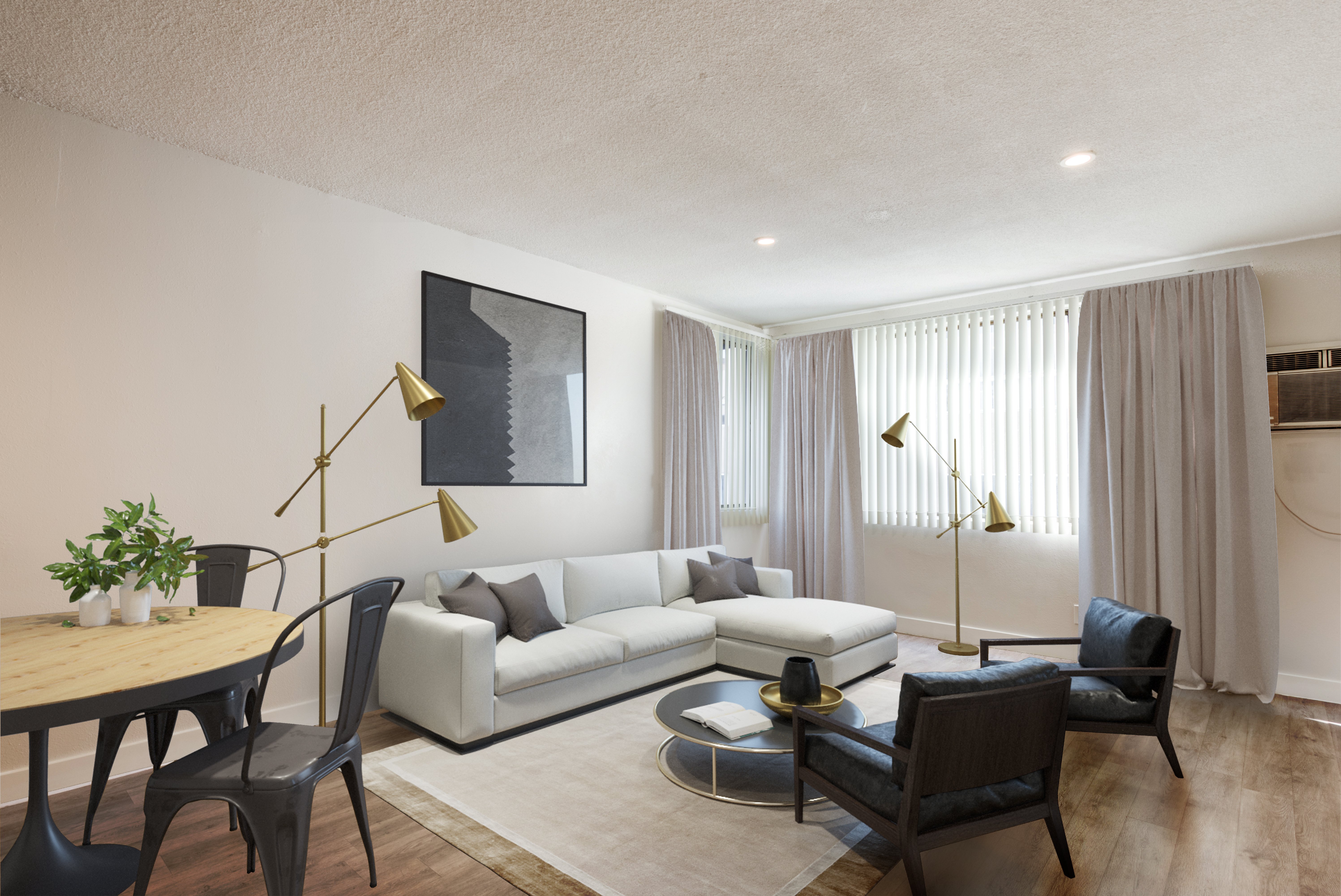 Virtual staging image of an apartment living room