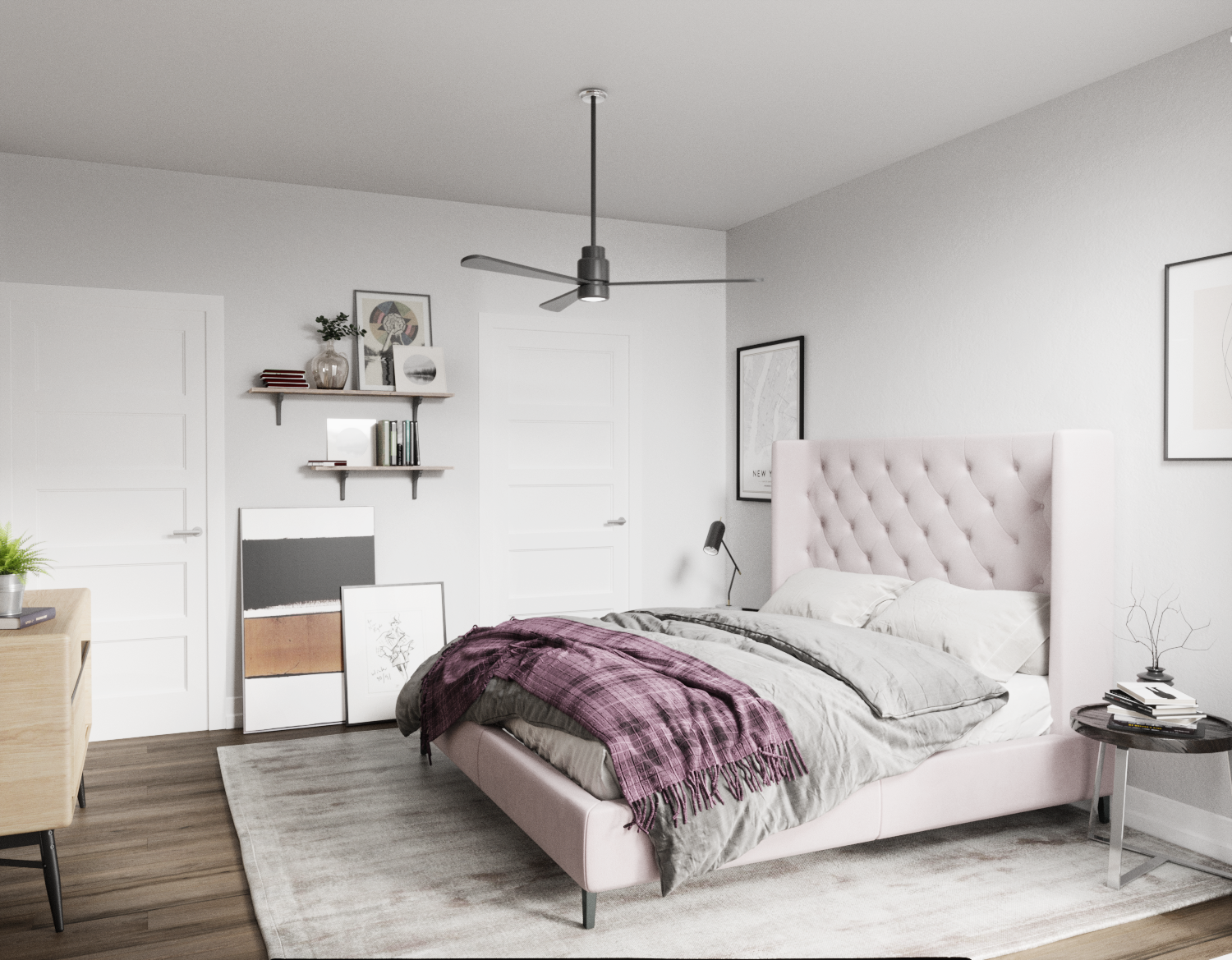 Interior 3D rendering of an apartment bedroom