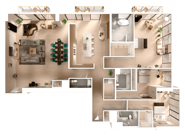 3D Floor Plan - 3 Bedroom
