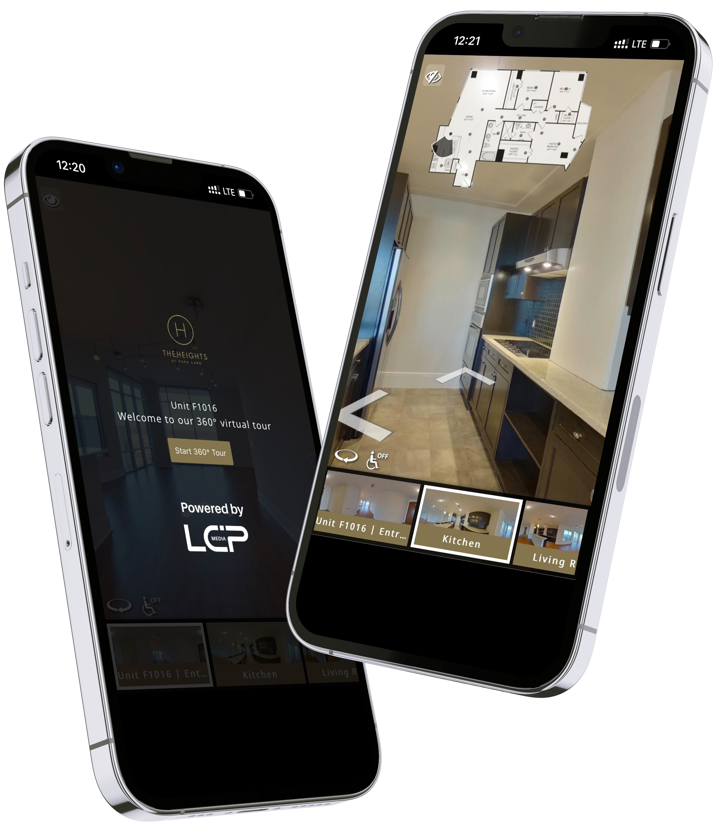 TourBuilder Go virtual tour on iPhone screens
