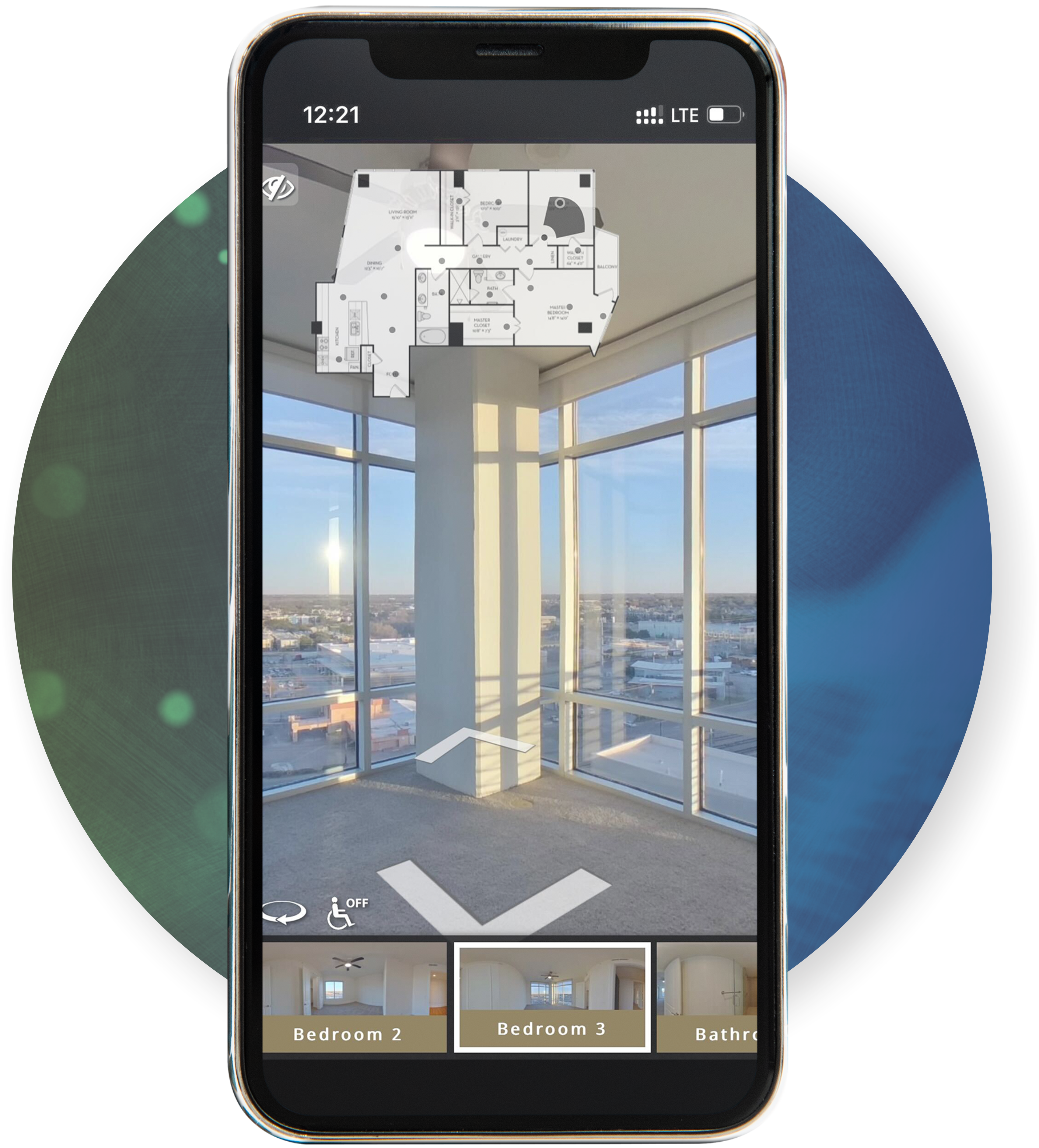 TourBuilder Go virtual tour of apartment unit on iPhone