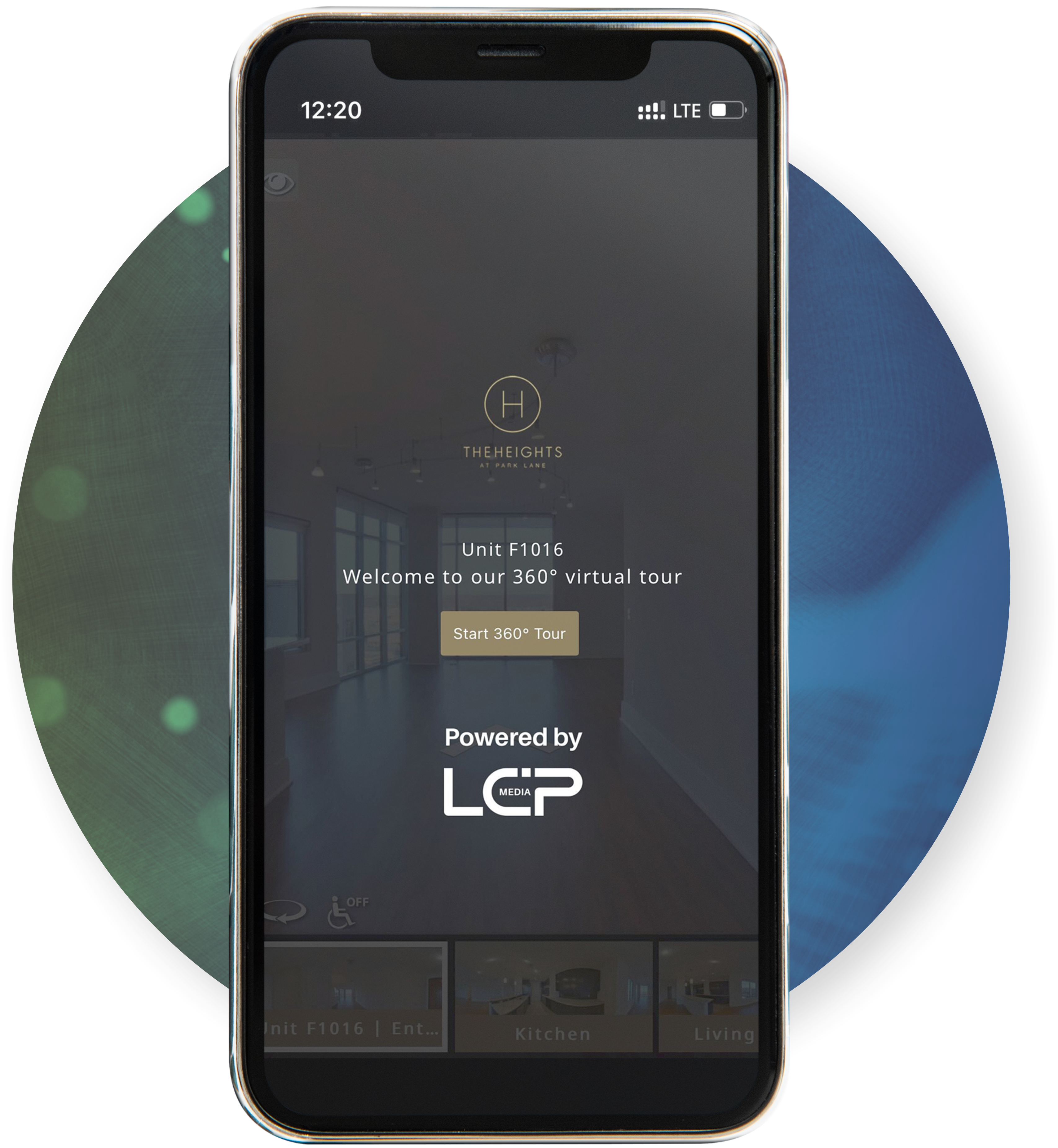 TourBuilder virtual tour on iPhone screen