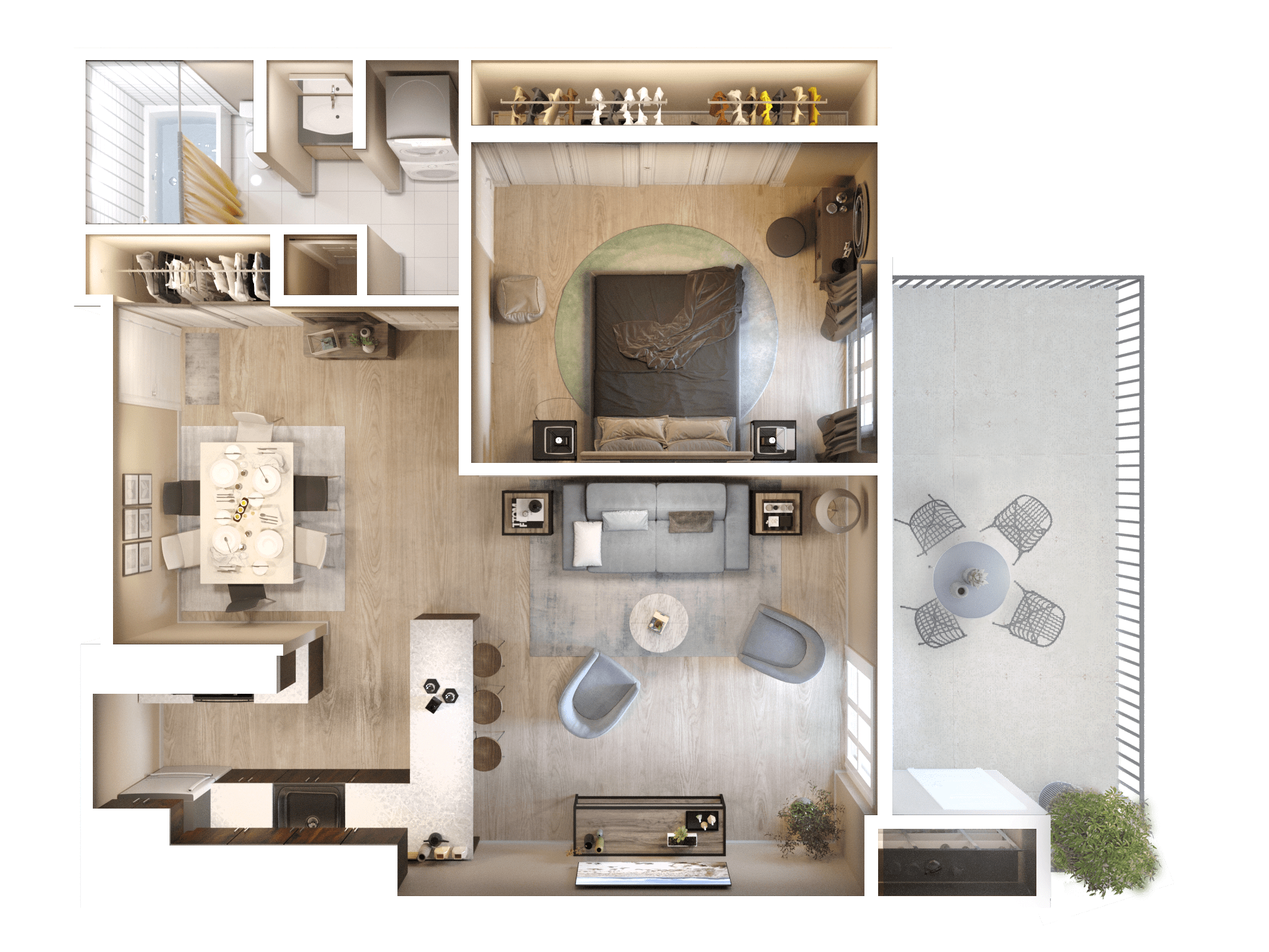 1 Bedroom 3D Floor Plan