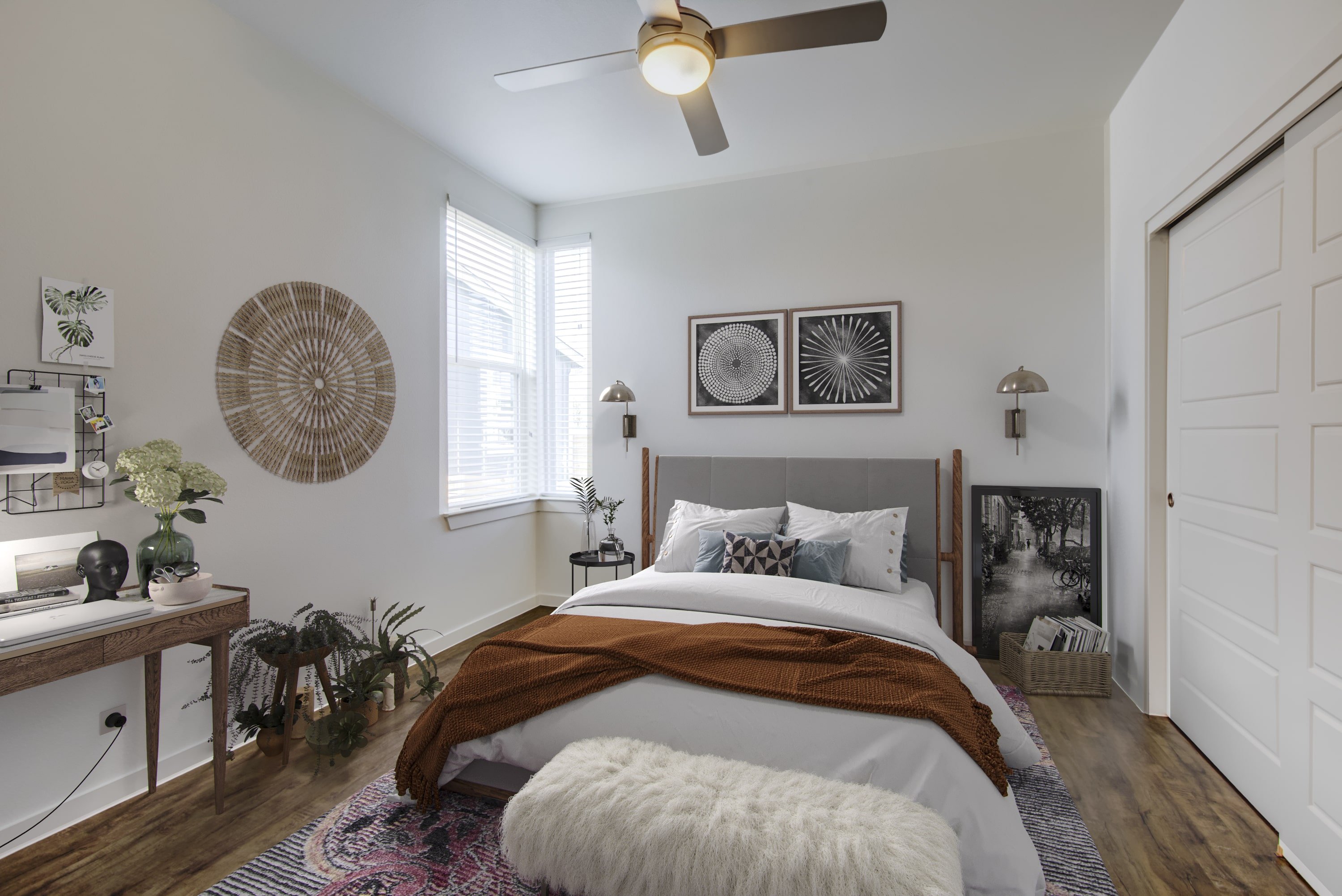 Virtual staging image of an apartment bedroom